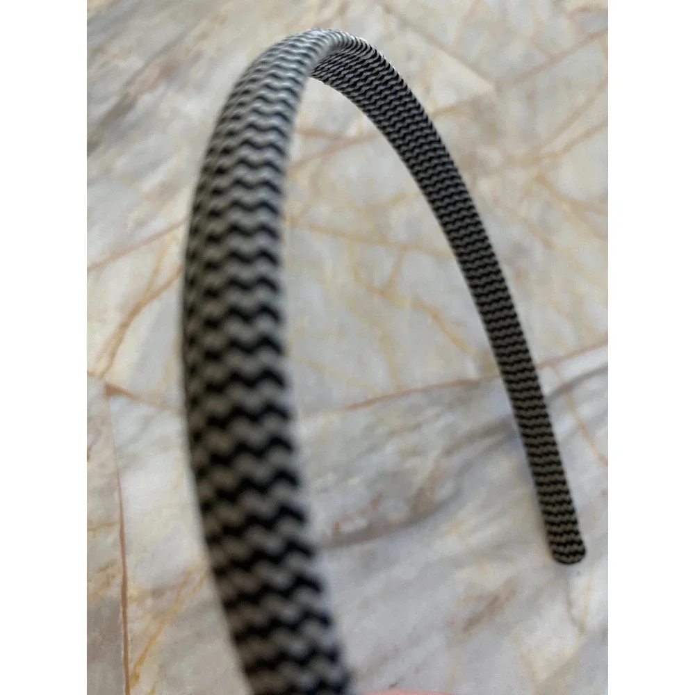 Black White Chevron Woven Fabric Slim Headband Zig Zag Pattern Accessory
